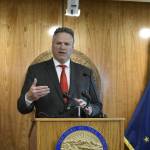 This photo shows Gov. Mike Dunleavy speaking at a July 2021 news conference. (Peter Segall / Juneau Empire File)