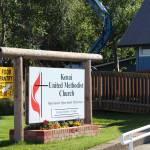 A sign welcomes people to Kenai United Methodist Church on Monday, Sept. 6, 2021 in Kenai, Alaska. (Ashlyn O'Hara/Peninsula Clarion)