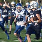 Brayden Taylor runs the ball to the end zone during Soldotna High's homecoming footall game at Justin Maile Field in Soldotna, Alaska on Friday, Sept. 10, 2021. (Camille Botello/Peninsula Clarion)