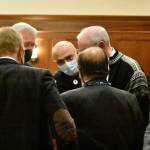 Senators converse during an At Ease in a floor session of the Alaska State Senate on Tuesday, Sept. 14, 2021. Senators passed a budget bill with a Permanent Fund Dividend of $1,100, but theres disagreement over the fund sources that may lead to legal action. (Peter Segall / Juneau Empire)
