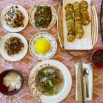 Seasoned spinach, sauteed mushrooms and onion, acorn jelly, seasoned mung bean sprouts, stir-fried dried anchovies and peanuts, pickled radish, fried zucchini, fried shrimp pancakes, and beef and radish soup were featured in the authors celebration of Chuseok. The traditional Korean harvest festival dates to antiquity and pays homage to Koreas ancient farming roots and was celebrated Tuesday, Sept. 21, 2021. (Photo by Tressa Dale/Peninsula Clarion)