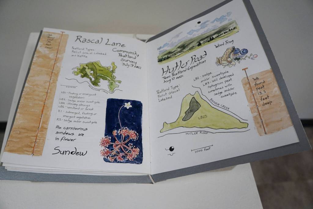 Kim McNetts Peatland Journal is part of the Homer Drawdown Peatland exhibit showing at the Pratt Museum & Park through Oct. 10, 2021, in Homer, Alaska. (Photo by Michael Armstrong/Homer News)