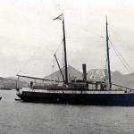 Alaska State Library photo collection 
This John E. Thwaites photo shows the S.S. Dora near Sand Point, Alaska. Thwaites sailed as mail clerk on the Dora between at least 1905 and 1912.