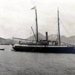 This John E. Thwaites photo shows the S.S. Dora near Sand Point, Alaska. Thwaites sailed as mail clerk on the Dora between at least 1905 and 1912. (Alaska State Library photo collection)