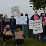 Demonstrators gather in Soldotna Creek Park as part of the national Womens March Rally for Abortion Justice on Oct. 2, 2021. (Camille Botello/Peninsula Clarion)