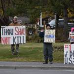 Anti-abortion counterprotestors gather in downtown Soldotna during the national Womens March Rally for Abortion Justice on Oct. 2, 2021. (Camille Botello/Peninsula Clarion)