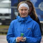 Hailey Ingalls of Seward gets a medal at the Division II state cross country championship at Bartlett High School in Anchorage, Alaska on Saturday, Oct. 9, 2021 for her fifth place finish. (Camille Botello/Peninsula Clarion)