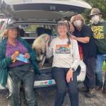 Colette Ireland, Thunder, Kathy Sarns, Donna Rae Faulkner and Don McNamara pose for a photo after rescuing Thunder and Allie from the ravine. (Photos by Elise Nacht Boyer and Janet Fink)
