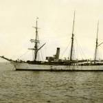 In this July 1908 photograph provided by the U.S. Coast Guard Historians Office, the U.S. Revenue Cutter Bear sits at anchor while on Bering Sea Patrol off Alaska. The wreckage of the storied vessel, that served in two World Wars and patrolled frigid Arctic waters for decades, has been found, the Coast Guard said Tuesday, Oct. 12, 2021. (U.S. Coast Guard Historians Office via AP)