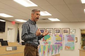Alaska Redistricting Board Director Peter Torkelson speaks at a redistricting open house on Thursday, Oct. 14, 2021 in Soldotna, Alaska. (Ashlyn OHara/Peninsula Clarion)
Alaska Redistricting Board Director Peter Torkelson speaks at a redistricting open house on Thursday, Oct. 14, 2021 in Soldotna, Alaska. (Ashlyn OHara/Peninsula Clarion)