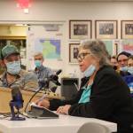 Crystal Schoenrock testifies during an open house held by the Alaska Redistricting Board on Thursday, Oct. 14, 2021 in Soldotna, Alaska. (Ashlyn OHara/Peninsula Clarion)
Crystal Schoenrock testifies during an open house held by the Alaska Redistricting Board on Thursday, Oct. 14, 2021 in Soldotna, Alaska. (Ashlyn OHara/Peninsula Clarion)