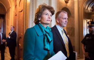 Sen. Lisa Murkowski, R-Alaska, and Sen. Dan Sullivan, R-Ark., leave the chamber after a vote on Capitol Hill in Washington, early Wednesday, May 10, 2017. A magistrate ruled Tuesday, Oct. 19, 2021, that there is probable cause for a case to continue against a man accused of threatening to kill Alaskas two U.S. senators in profanity-filled voicemails left on their office phones. (AP Photo/J. Scott Applewhite, File)