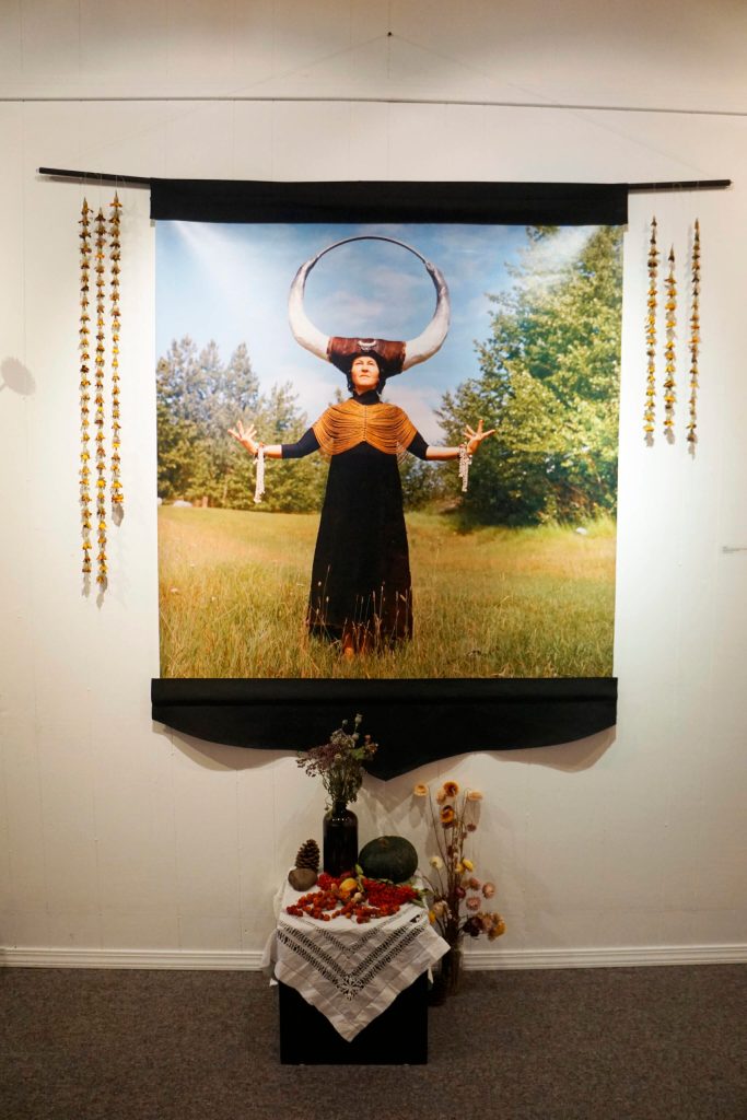 Carly Garays Earth is one of the works in her The Art of Ancestor Veneration, on display through Oct. 30, 2021, at the Homer Council on the Arts in Homer, Alaska. (Photo by Michael Armstrong/Homer News)