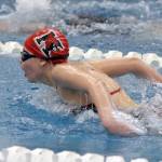 Jeremiah Bartz/Frontiersman
Kenai Central's Michelle Duffield competes in the girls' 100-yard butterfly during the Northern Lights Conference meet Saturday, Oct. 30, 2021, at the Palmer Pool in Palmer, Alaska.