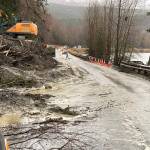 A landslide covers part of the Sterling Highway near Cooper Landing on Sunday, Oct. 31, 2021 near Cooper Landing, Alaska. (Photo courtesy Alaska Department of Transportation and Public Facilities)
