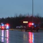 Emergency medical services respond to a structure fire at Amerigas on Thursday, Nov. 4, 2021 in Soldotna, Alaska. (Ashlyn OHara/Peninsula Clarion)