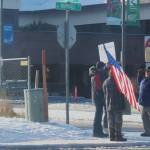 Protesters demonstrate outside of Central Peninsula Hospital on Friday, Nov. 5, 2021 in Soldotna, Alaska. The group was advocating for the use of ivermectin as a treatment option for a COVID-19 patient hospitalized at CPH. (Ashlyn OHara/Peninsula Clarion)