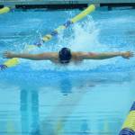 Homers Skyler Rodriguez competes in the state swimming finals at Bartlett High School in Anchorage on Saturday, Nov. 6, 2021. (Camille Botello/Peninsula Clarion)