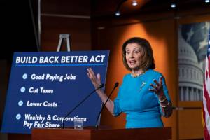 Speaker of the House Nancy Pelosi, D-Calif., talks to reporters about plans to pass President Joe Bidens domestic agenda as the House meets to debate the Build Back Better Act, at the Capitol in Washington, Thursday, Nov. 18, 2021. (AP Photo/J. Scott Applewhite)