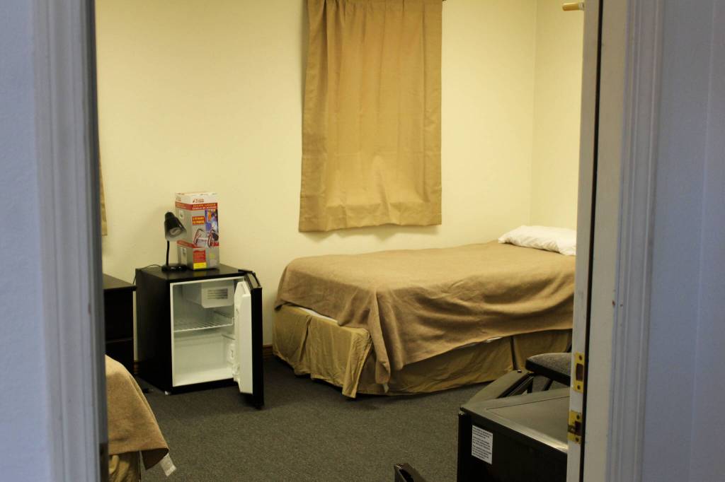 Beds await use in a bedroom at a cold weather shelter set to open next month on Monday, Nov. 22, 2021 in Nikiski, Alaska. (Ashlyn OHara/Peninsula Clarion)