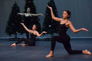 Forever Dance students practice for the Forever Christmas annual holiday variety show at Kenai Central High School on Tuesday, Nov. 23, 2021. (Camille Botello/Peninsula Clarion)