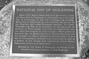 This undated photos shows National Day of Mourning plaque on Coles Hill in Plymouth, Mass, where since 1970 Indigenous groups have gathered to mourn the history of colonization in North America. This year marks the 400th anniversary of the traditional First Thanksgiving  in 1621, but for many Indigenous people, including Alaska Natives, the holiday is a somber one. (Courtesy photo / Creative commons)