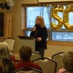 Kathy Romain, the executive director of the Kenai Senior Center, hosts a reception on Tuesday, Nov. 30, 2021 to celebrate the facilitys 50 years in Kenai, Alaska. (Camille Botello/Peninsula Clarion)