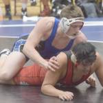Soldotnas Wayne Mellon works to a pin of Kenai Centrals Zoticus Active at 189 pounds in a dual meet at Soldotna High School on Tuesday, Nov. 30, 2021, in Soldotna, Alaska. (Photo by Jeff Helminiak/Peninsula Clarion)