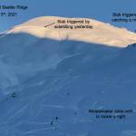 Snow conditions and snowmachine-triggered avalanches are seen in Turnagain Pass on Dec. 3, 2021. (Photo courtesy of the Chugach Avalanche Center)