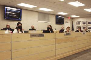 The Kenai Peninsula Borough School District Board of Education meets on Monday, Dec. 6, 2021 in Soldotna, Alaska. (Ashlyn OHara/Peninsula Clarion)