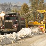 Snow on Heath Street is blown into a truck, which will later be dumped near Public Works. (Photo by Sarah Knapp/Homer News)