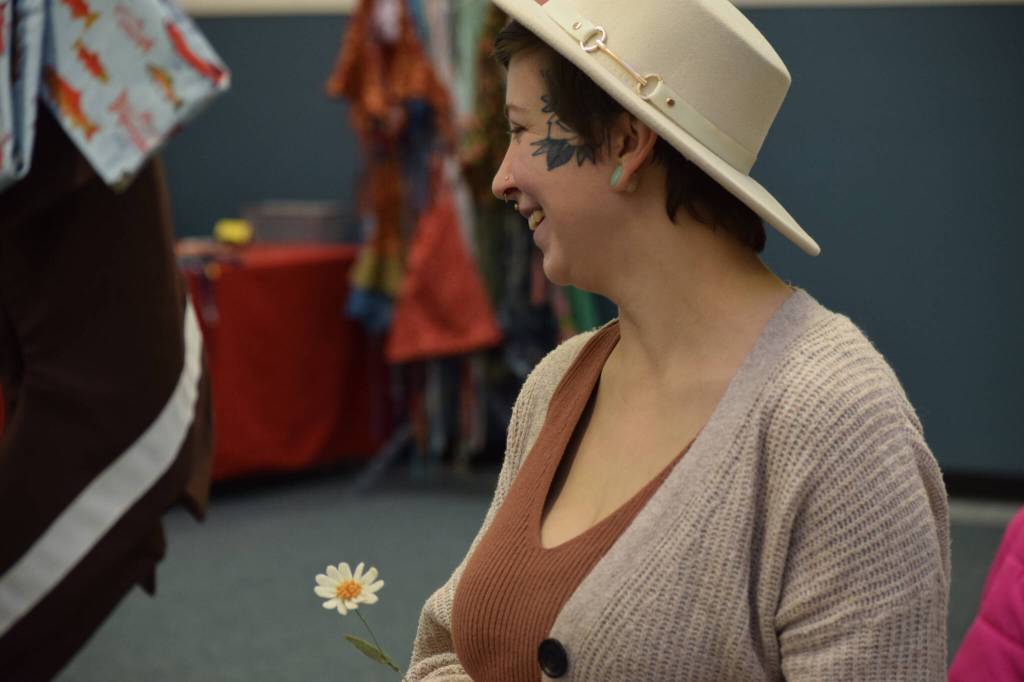 Hayden Barott sells felt art at the Nikiski Community Recreation Center on Saturday, Dec. 11, 2021, in Nikiski, Alaska. (Camille Botello)