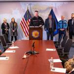 Gov. Mike Dunleavy unveils the People First Iniative, a sweeping effort to target domestic violence and sexual assault, missing and murdered Indigenous persons, human sex trafficking, foster care and homelessness, in a Tuesday, Dec. 14, 2021 press conference in Anchorage, Alaska. (Photo courtesy Office of the Governor)