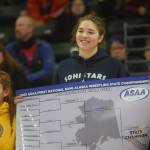 Soldotna High School's Trinity Donovan wins her third straight wrestling title during the state girls tournament at the Alaska Airlines Center in Anchorage on Saturday, Dec. 18, 2021. (Camille Botello/Peninsula Clarion)