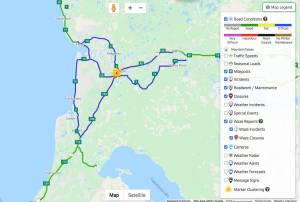 A map shows the location of difficult road conditions on the central peninsula, as of 3 p.m. on Tuesday, Dec. 28, 2021. (Screenshot from Alaska 511)