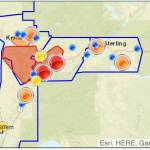 A screenshot from around 10:45 p.m. on Tuesday, Dec. 28, 2021 shows the location of reported power outages experienced by members of Homer Electric Association. (Screenshot)