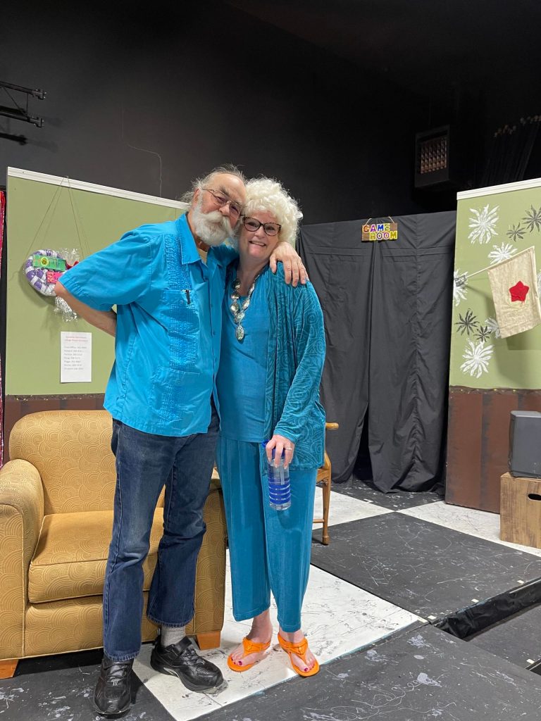 Allen Auxier and Chriss Erwin perform in the Kenai Performers production The Old People Are Revolting on Tuesday, Jan. 11, 2022, in Soldotna, Alaska. (Photo courtesy Donna Shirnberg)