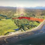 A diagram presented by Teresa Jacobson Gregory illustrates the proposed extension of the Beachcomber LLC gravel pit and the impact it may have on the surrounding state recreation area. The red markers indicate the current gravel mining area, and the orange represents the area the extension may allow for mining if approved. (Image courtesy of Teresa Jacobson Gregory)