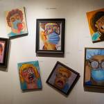 PPE Problems is a panel of paintings in Dr. Sami Alis exhibit, The Mind of a Healthcare Worker During the COVID-19 Pandemic, showing in January 2022 at the Homer Council on the Arts in Homer, Alaska. The paintings show issues people had with wearing face masks. (Photo by Michael Armstrong/Homer News)