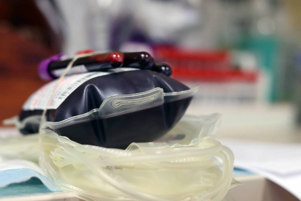 Ben Hohenstatt / Juneau Empire
A bag of donated blood and vials await refrigeration Tuesday at the Blood Bank of Alaskas Juneau location.
