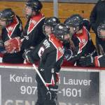 Houstons Daniel Matveev celebrates a goal against Soldotna on Thursday, Jan. 20, 2022, at the Soldotna Regional Sports Complex in Soldotna, Alaska. (Photo by Jeff Helminiak/Peninsula Clarion)