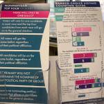 Brochures are displayed at the Alaska Division of Elections office in Anchorage, Alaska, detailing changes to elections this year on Jan. 21, 2022. Alaska elections will be held for the first time this year under a voter-backed system that scraps party primaries and sends the top four vote-getters regardless of party to the general election, where ranked choice voting will be used to determine a winner. No other state conducts its elections with that same combination. (AP Photo/Mark Thiessen)