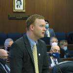 Alaska Republican state Rep. David Eastman speaks on the floor of the Alaska House on Monday, Jan. 31, 2022, in Juneau, Alaska. The Alaska House tabled action Monday on a proposal to remove from legislative committees Eastman, who has said he joined the Oath Keepers far-right organization years ago. The House Committee on Committees voted 5-2 to remove Republican Rep. Eastman of Wasilla from his committee assignments, said Joe Plesha, communications director for the Houses bipartisan majority. (AP Photo/Becky Bohrer)
