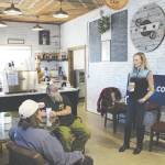 Ashlyn OHara / Peninsula Clarion
Kelly Tshibaka addresses members of the community at Nikiski Hardware & Supply on April 9, 2021.