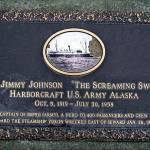 This is the memorial plaque that since 2001 has adorned the grave of James William Johnson, also known as The Screaming Swede. Photo courtesy of Peggy Arness.