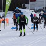 Skiers take off for the mens 40K freestyle race at Sundays Tour of Tsalteshi event just outside of Soldotna on Sunday, Feb. 20, 2022. (Camille Botello/Peninsula Clarion)