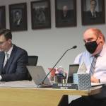 Soldotna City Council members Dan Nelson (right) and Jordan Chilson (left) attend a meeting of the Soldotna City Council on Wednesday, Feb. 23, 2022 in Soldotna, Alaska. (Ashlyn OHara/Peninsula Clarion)