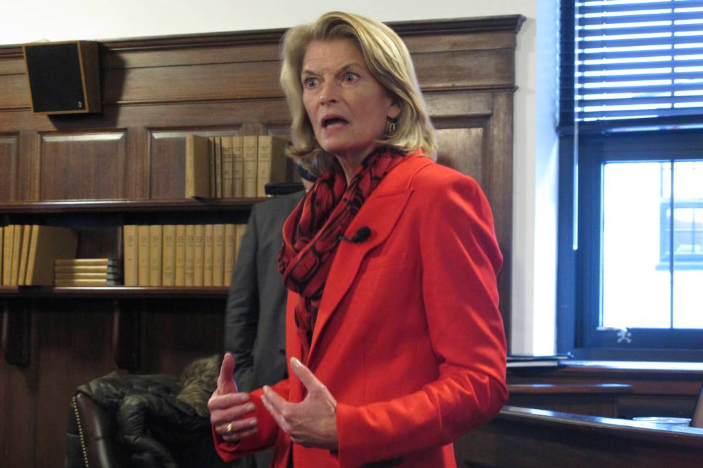 Sen. Lisa Murkowski, R-Alaska, speaks to reporters in the state Capitol on on Feb. 22, 2022, in Juneau, Alaska. President Joe Biden and Senate Democrats say they are hoping for a bipartisan vote to confirm Ketanji Brown Jackson to the Supreme Court. (AP Photo/Becky Bohrer, File)