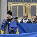 Peter Segall / Juneau Empire
Viktor Tkachenko, who recently moved to Alaska from Ukraine, speaks during a rally encouraging the state to divest from all Russian investment on March 4, 2022.