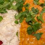 Curried lentils are served with basmati rice and garnished with cilantro. (Photo by Tressa Dale/Peninsula Clarion)